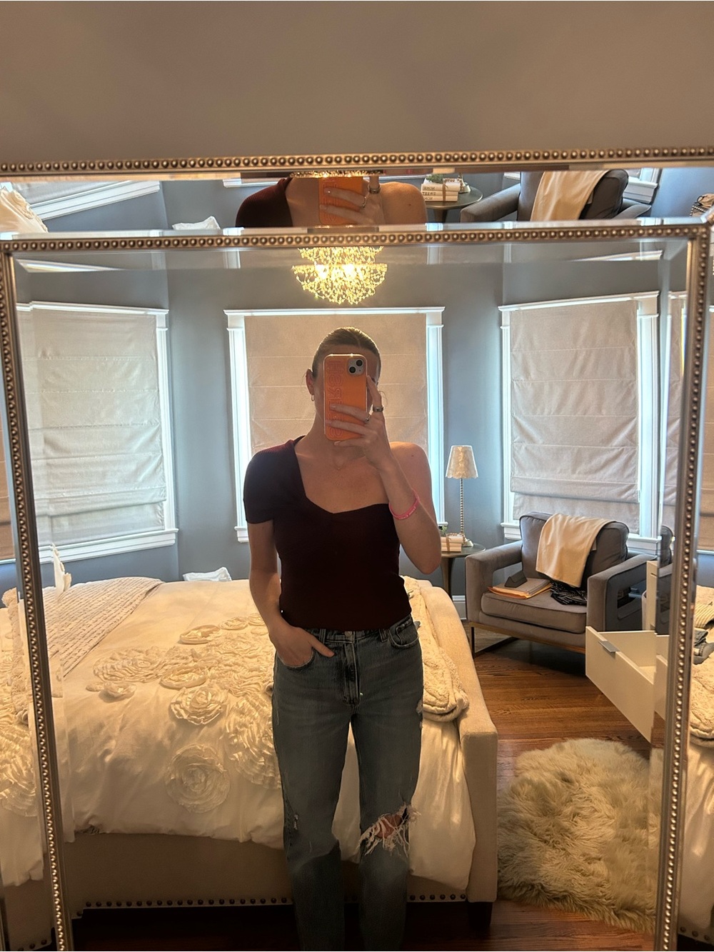 Zara Burgundy One-Shoulder Puff Sleeve Bodysuit
